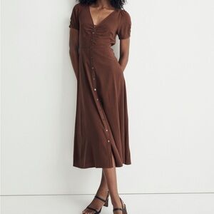 Madewell Leedra Button-Front Midi Dress Soft Mahogany Brown